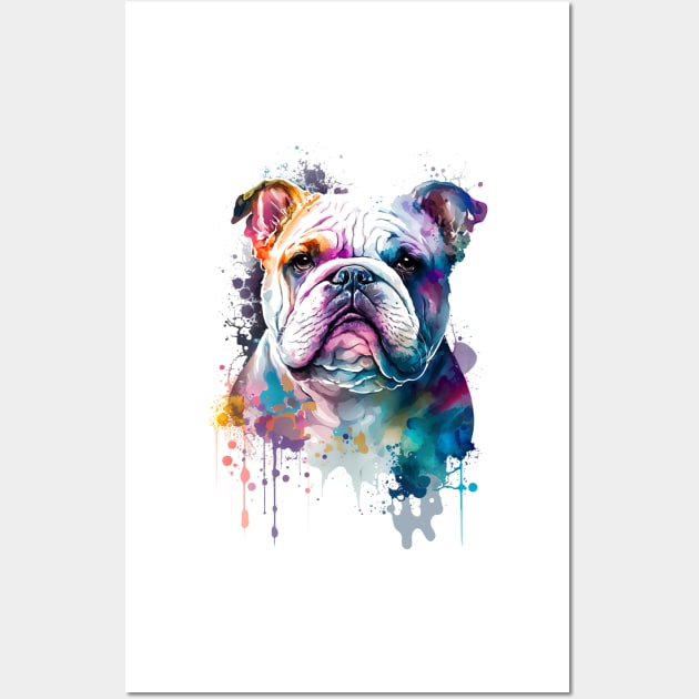 Rainbow English Bulldog Watercolor Art Wall Art by doglovershirts